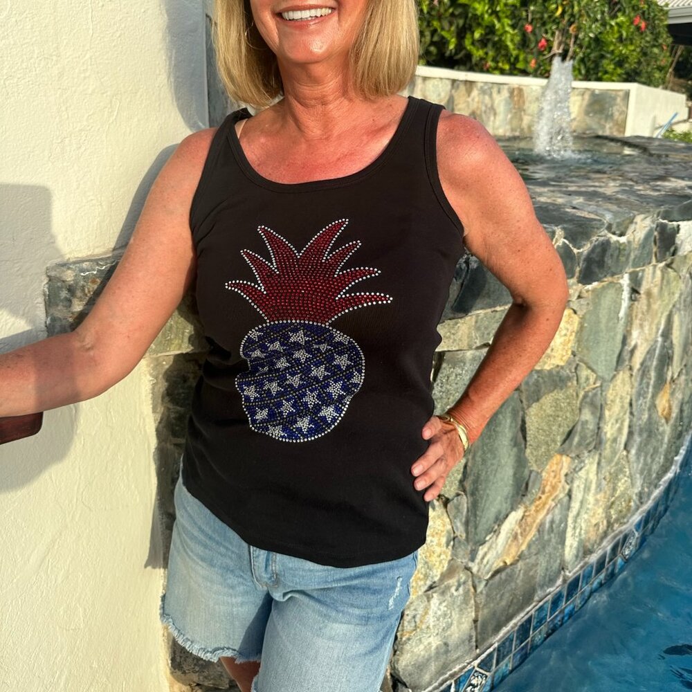 4th of July Patriotic rhinestone sleeveless tank sz XS S M L XL XXL 1X 2…
